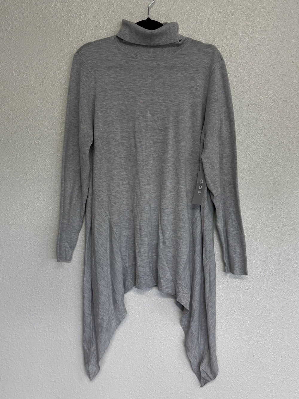 Chico's New Large Featherweight Cashmere Blend Turtleneck Tunic Sweater Gray